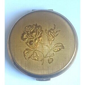 Vintage Stratton gold tone Floral Design Powder Round Compact Mirror England